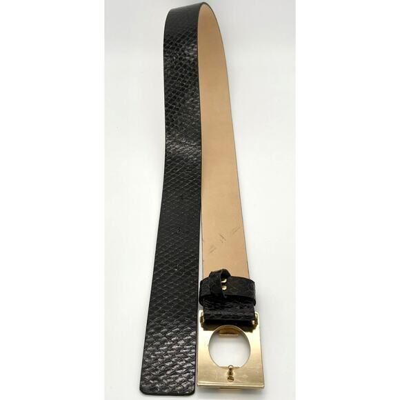 Banana Republic Snake Embossed Leather Belt Gold Buckle Size S Black
